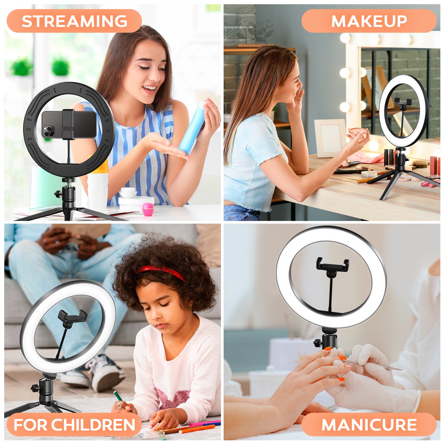 Žiedinė LED lempa Led Ring light su trikoju stovu, telefono laikikliu ir „Bluetooth“ valdymo pulteliu