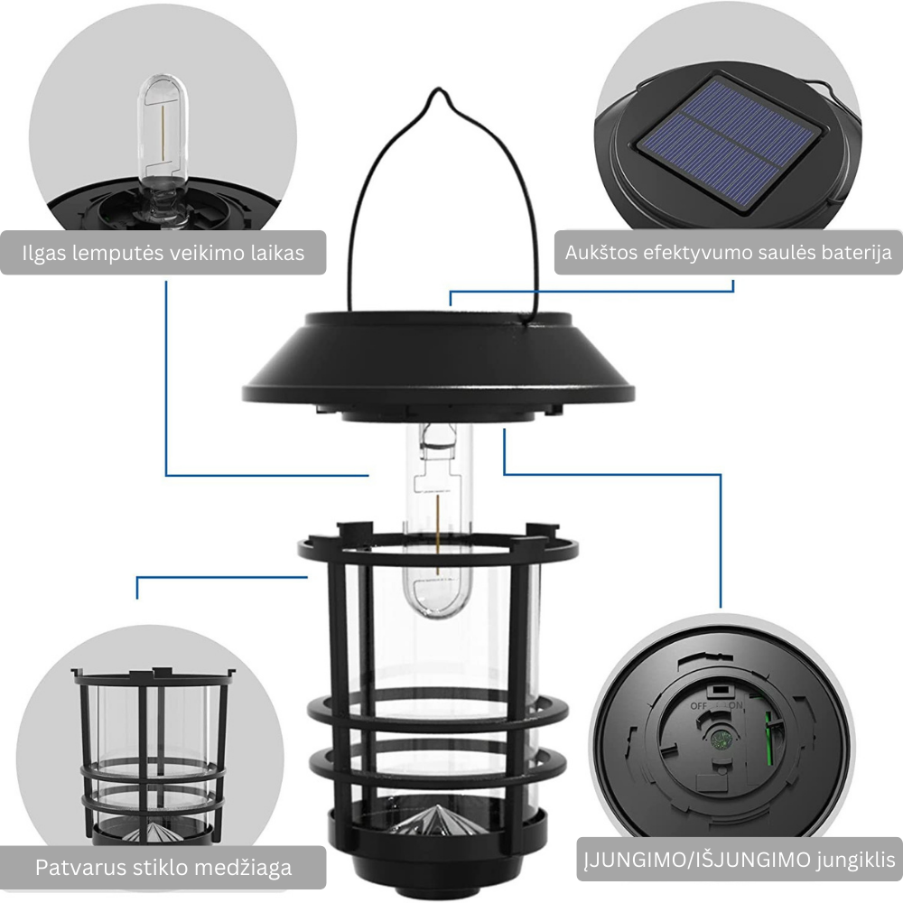 LED saulės pakraunamas senovinis namo šviestuvas, 2vnt.