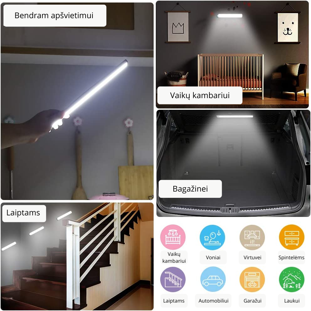 Įkraunamas LED šviestuvas su judesio davikliu 54 LED