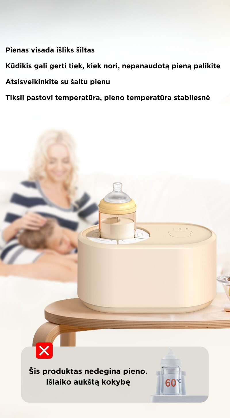 Automatinis kūdikių pieno mišinukų plakiklis palaikantis pirminę temperatūrą