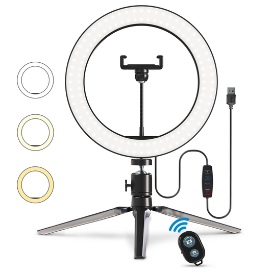 Žiedinė LED lempa Led Ring light su trikoju stovu, telefono laikikliu ir „Bluetooth“ valdymo pulteliu