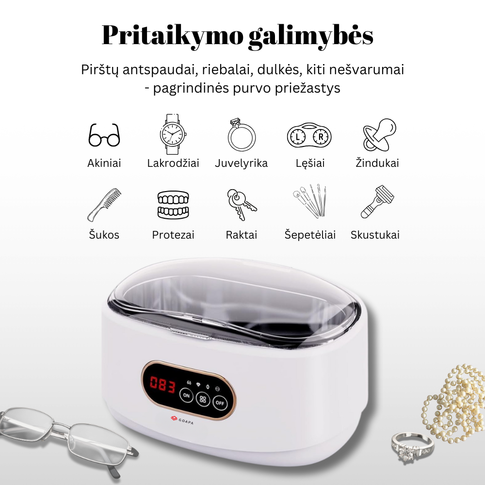 Ultragarsinė Papuošalų, Akinių ir Higienos Reikmenų valymo vonelė