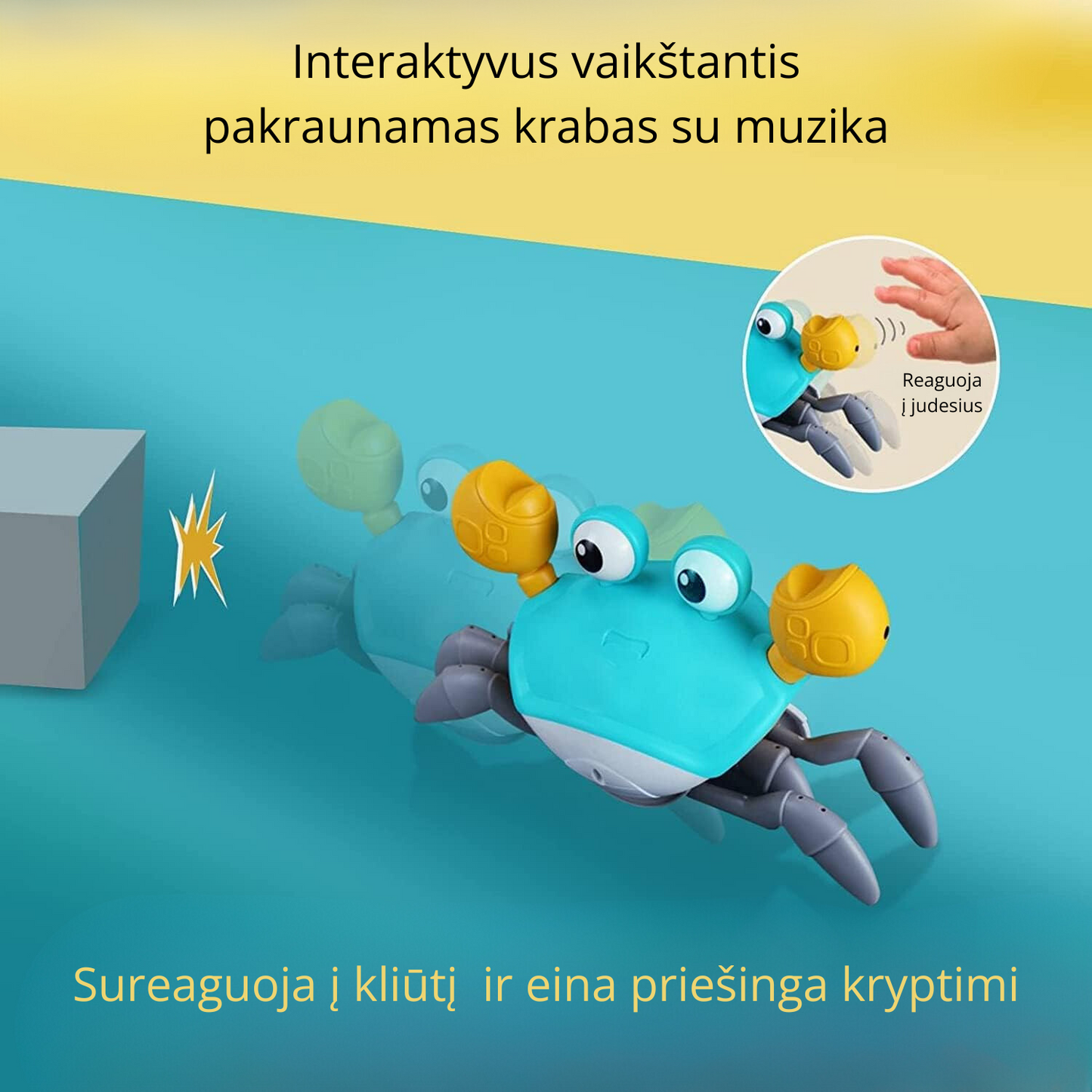 Interaktyvus vaikštantis pakraunamas krabas su muzika