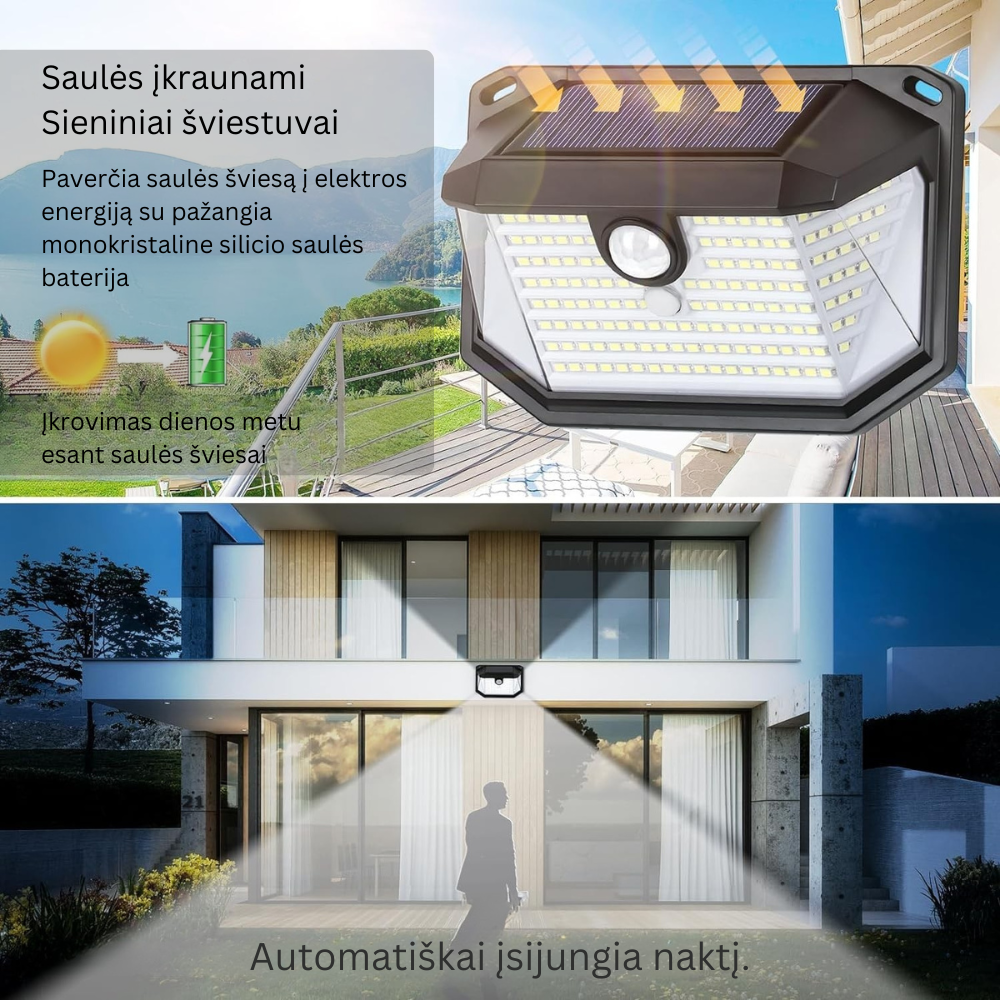 LED lauko šviestuvas su saulės baterija