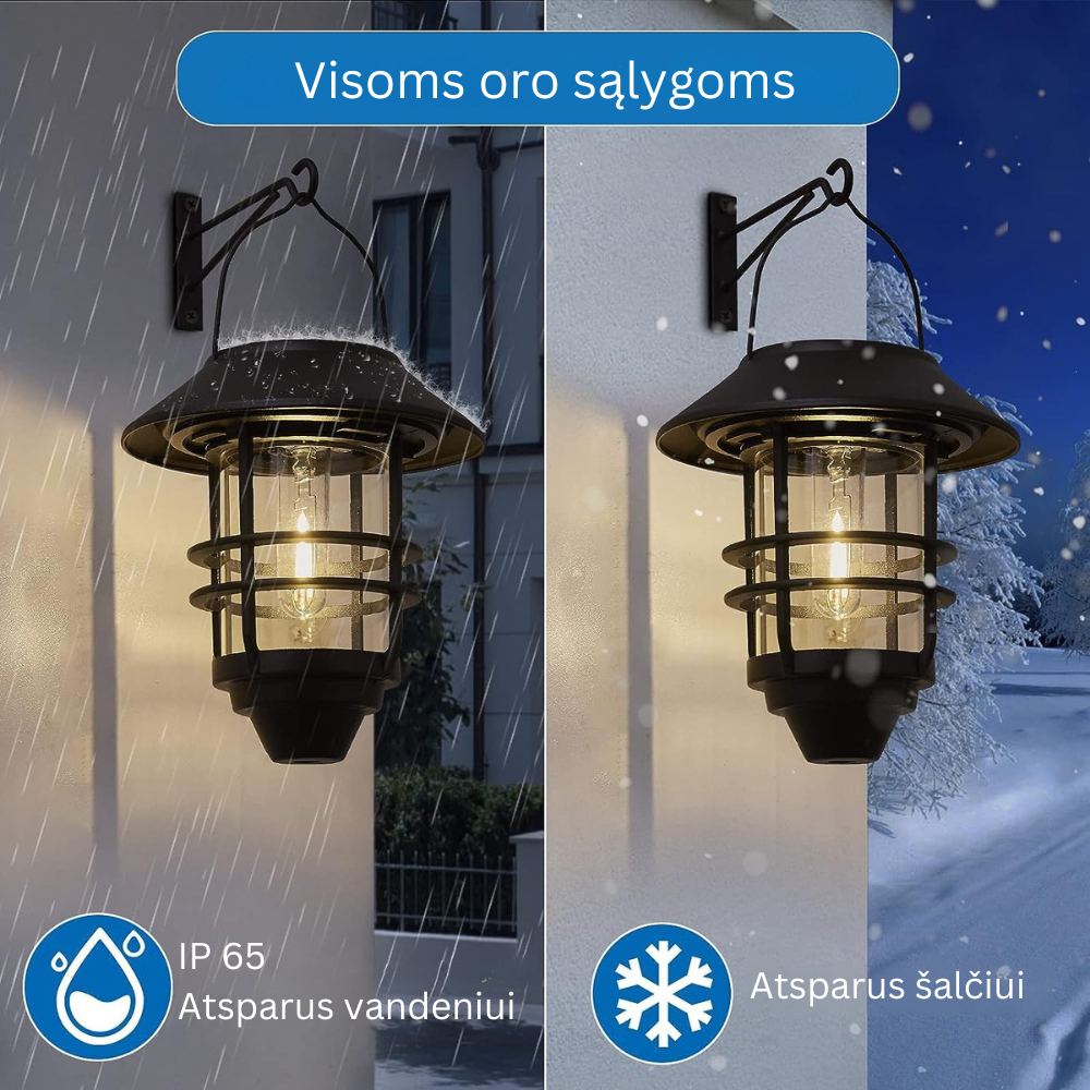 LED saulės pakraunamas senovinis namo šviestuvas, 2vnt.
