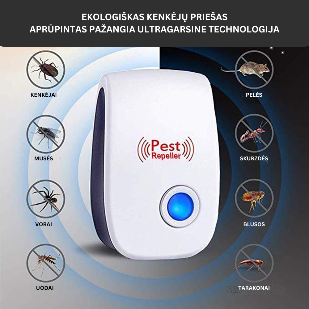 Ultragarsinė atbaidymo priemonė nuo vabzdžių, pelių, vorų, uodų, 6vnt
