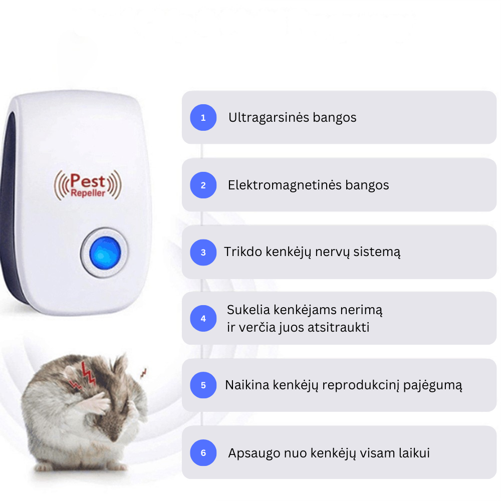 Ultragarsinė atbaidymo priemonė nuo vabzdžių, pelių, vorų, uodų, 6vnt
