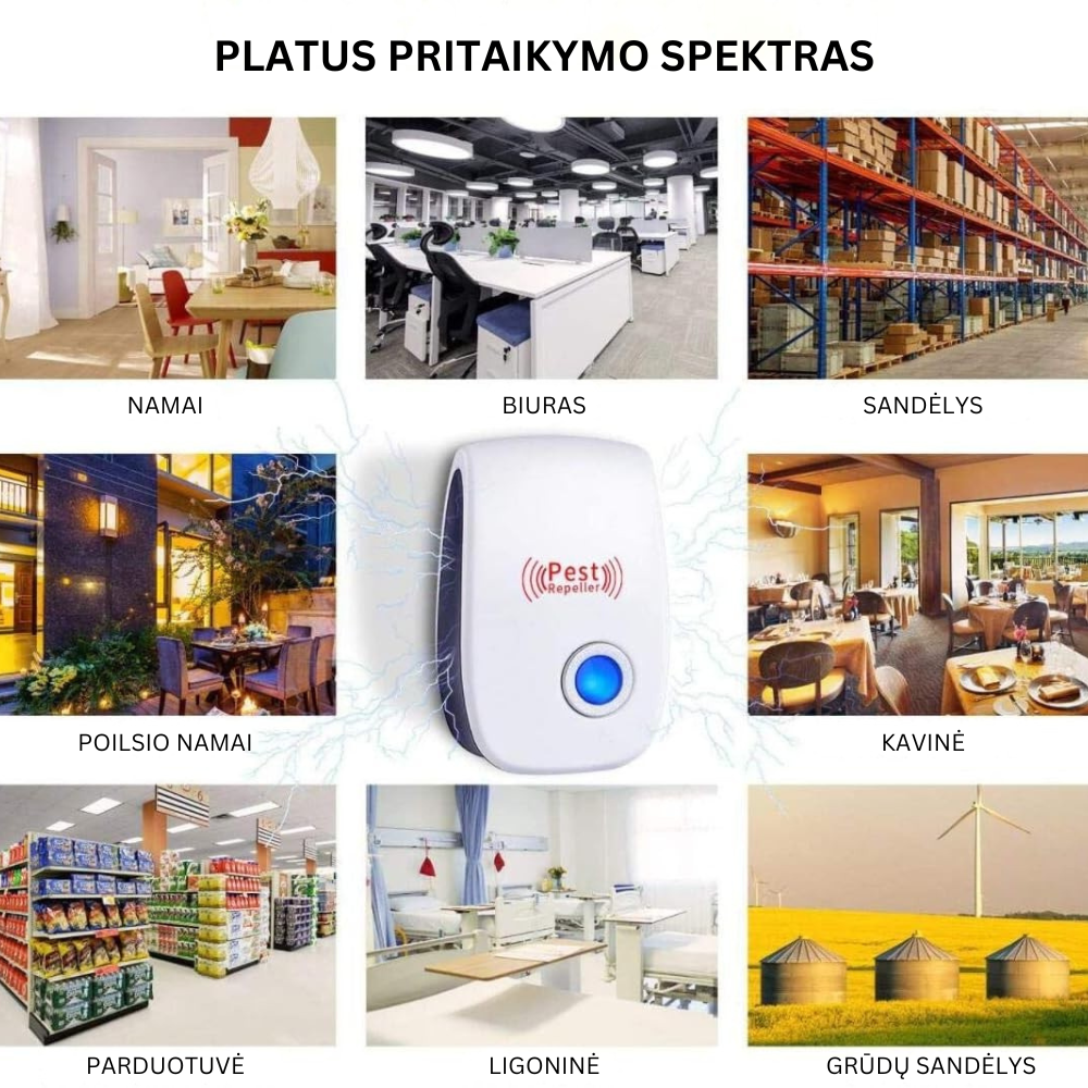 Ultragarsinė atbaidymo priemonė nuo vabzdžių, pelių, vorų, uodų, 6vnt