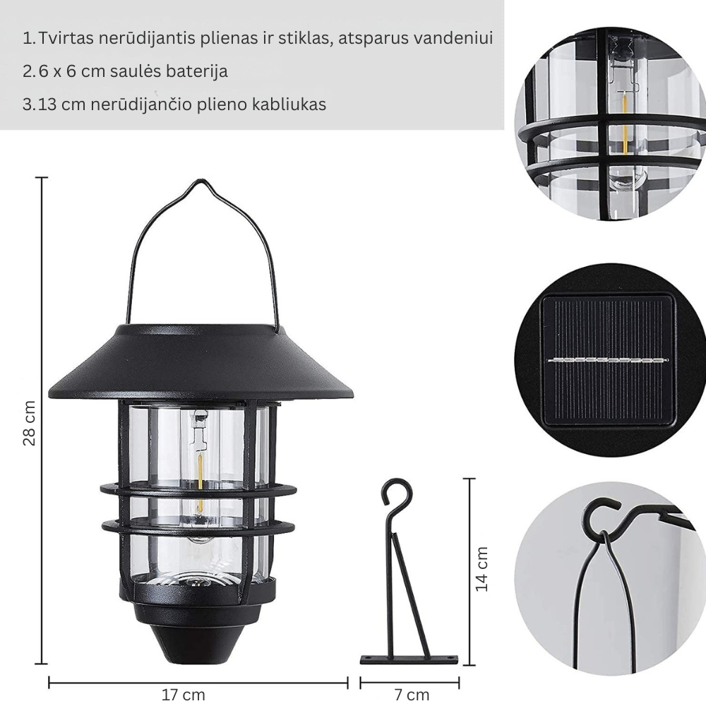 LED saulės pakraunamas senovinis namo šviestuvas, 2vnt.