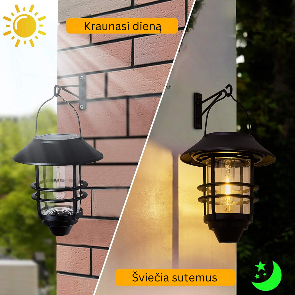 LED saulės pakraunamas senovinis namo šviestuvas, 2vnt.