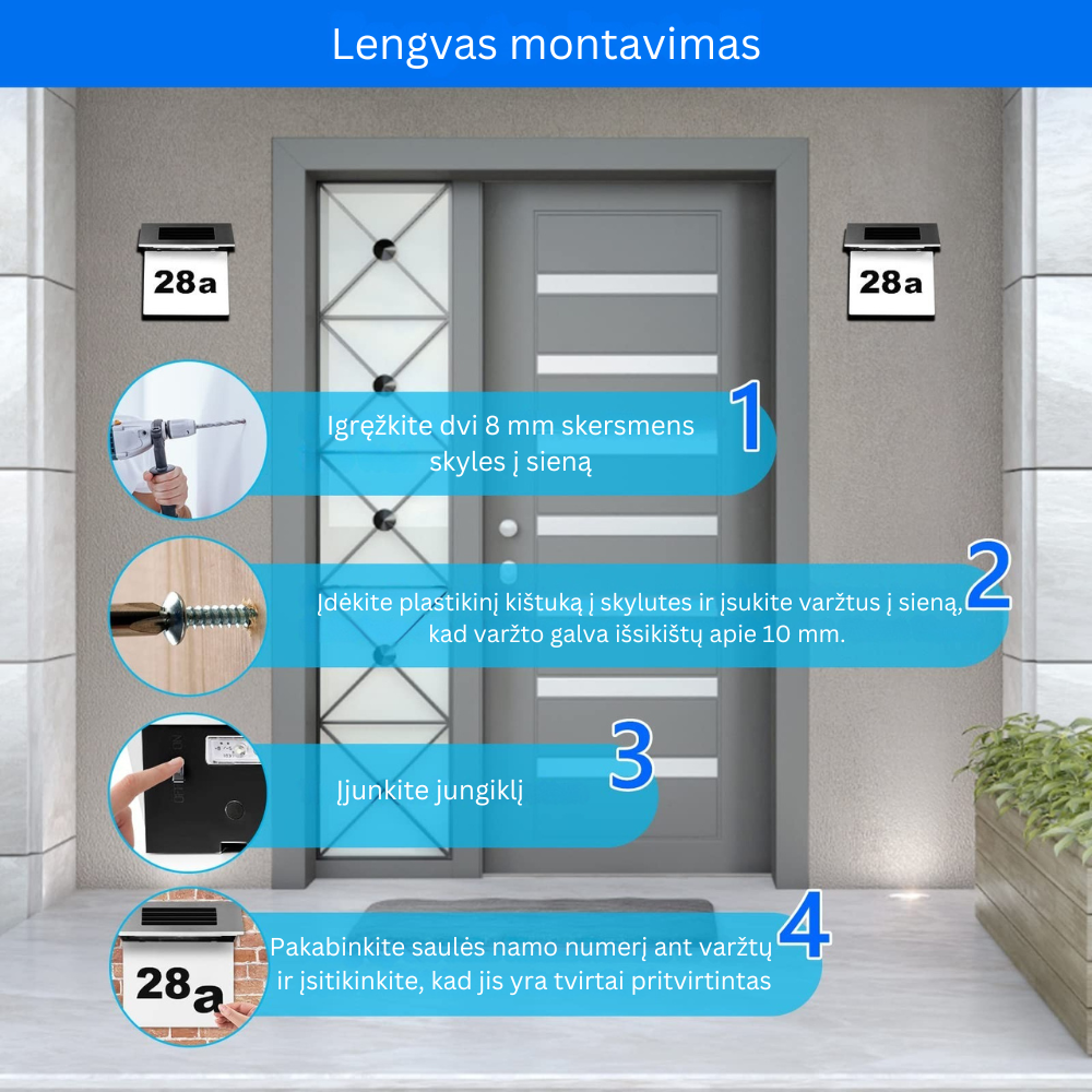 LED namo numerio šviestuvas