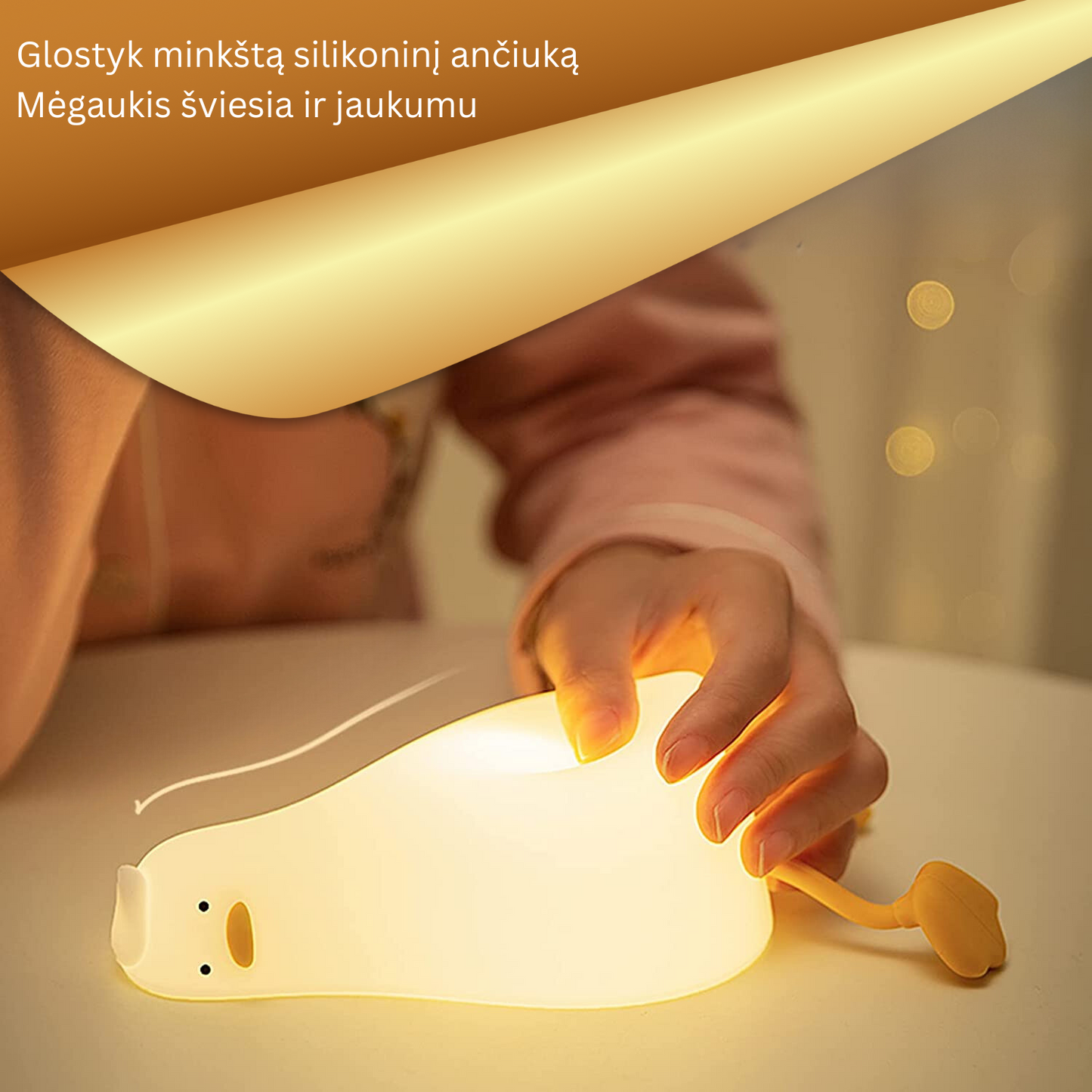 Naktinė vaikiška lempa - silikoninė gulinti antis