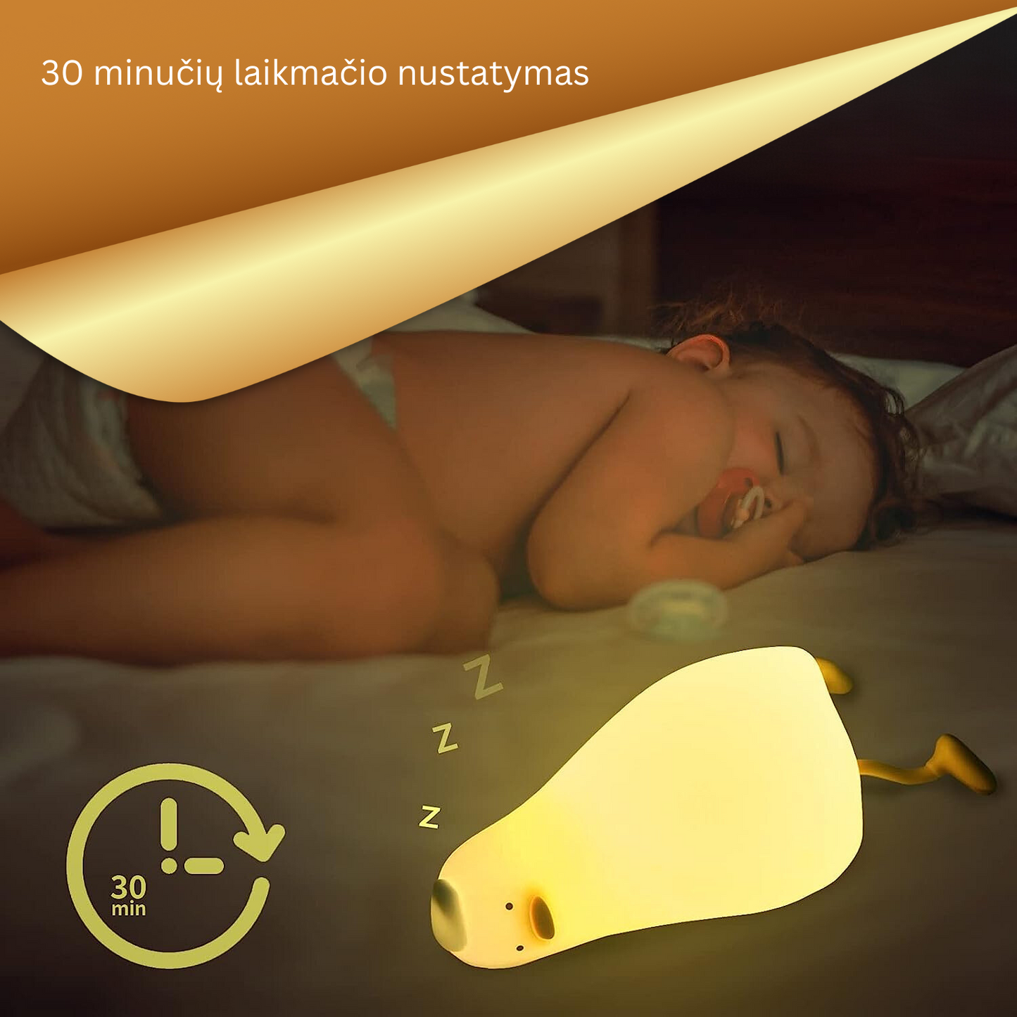 Naktinė vaikiška lempa - silikoninė gulinti antis