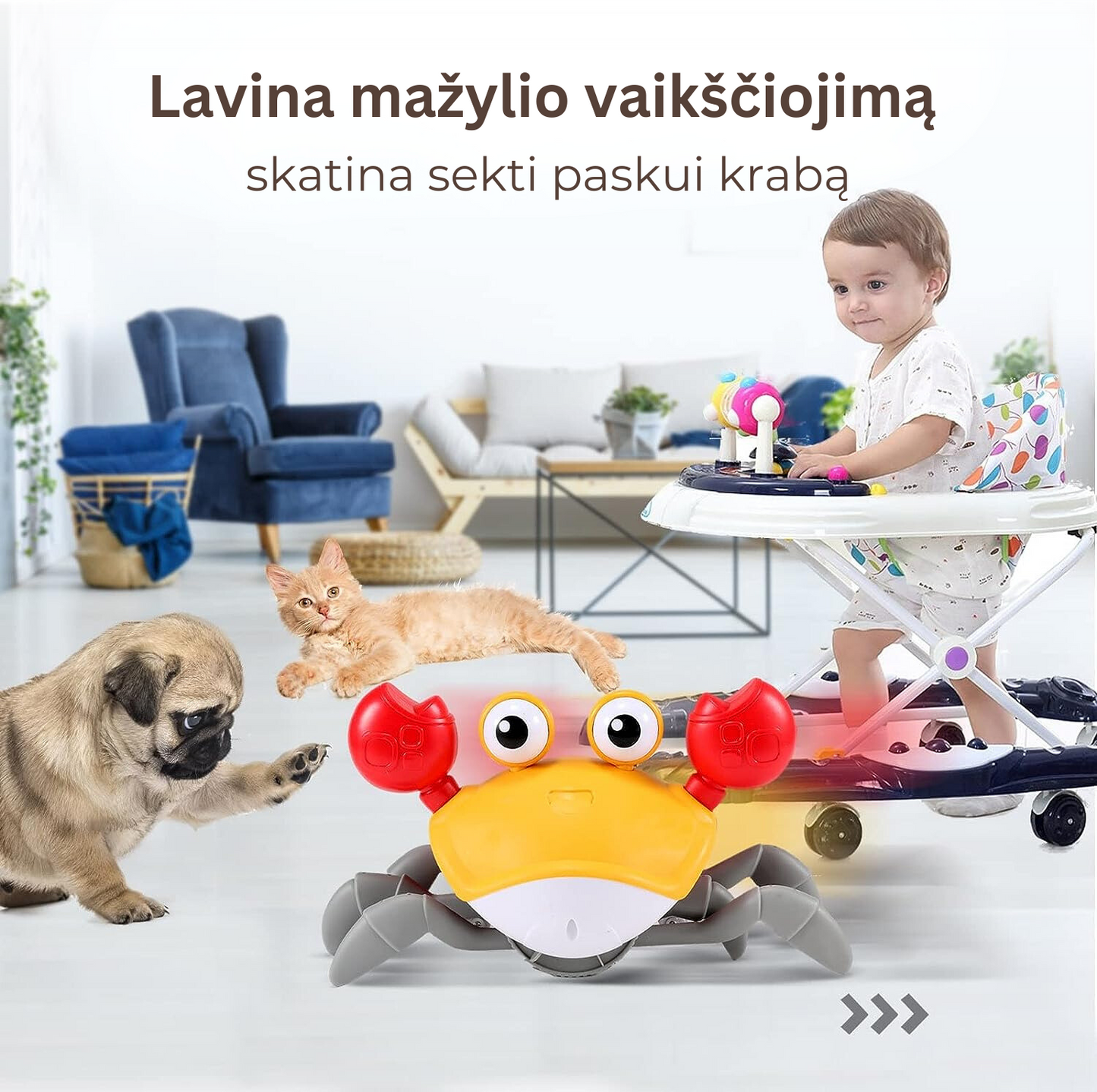 Interaktyvus vaikštantis pakraunamas krabas su muzika