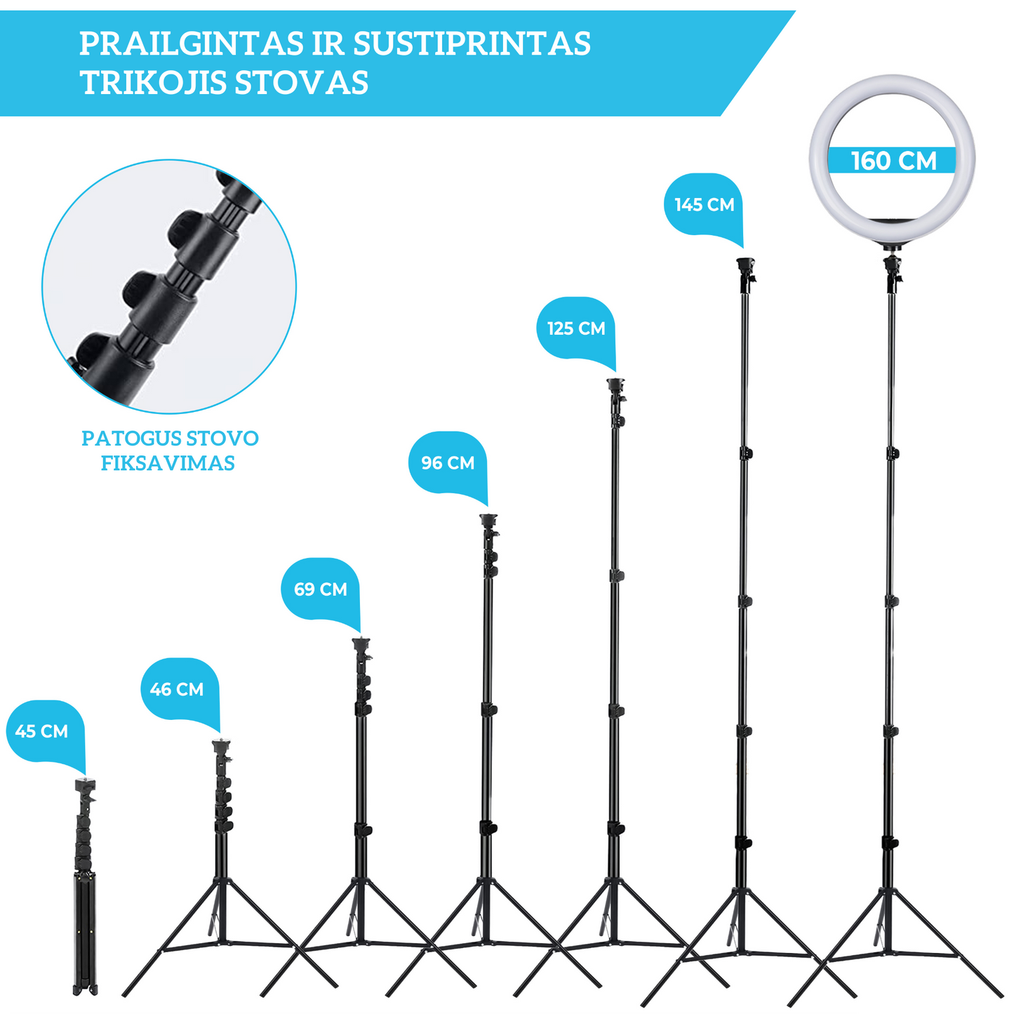 Žiedinė LED lempa Goapa Led Ring light su trikoju stovu 160 cm
