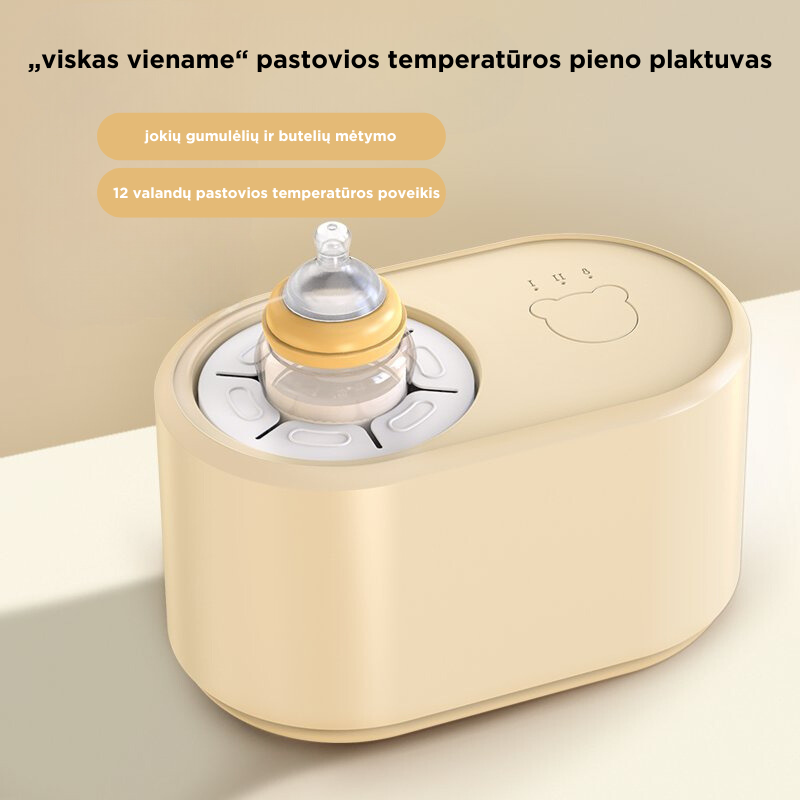 Automatinis kūdikių pieno mišinukų plakiklis palaikantis pirminę temperatūrą