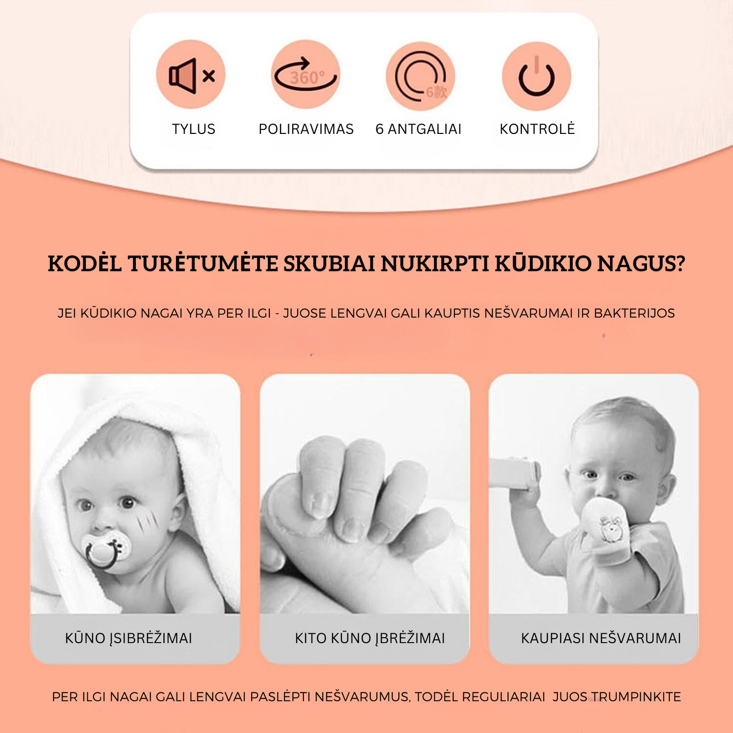 Vaikų/kūdikių elektrinė nagų priežiūros dildė